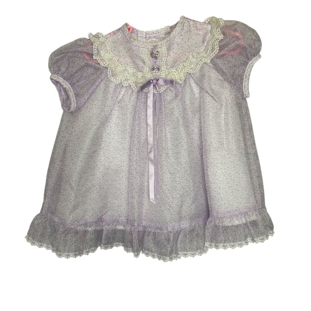 Ruth of Carolina Vintage Girls Purple Swiss Dot Dress Size 24M Knee Length Lined